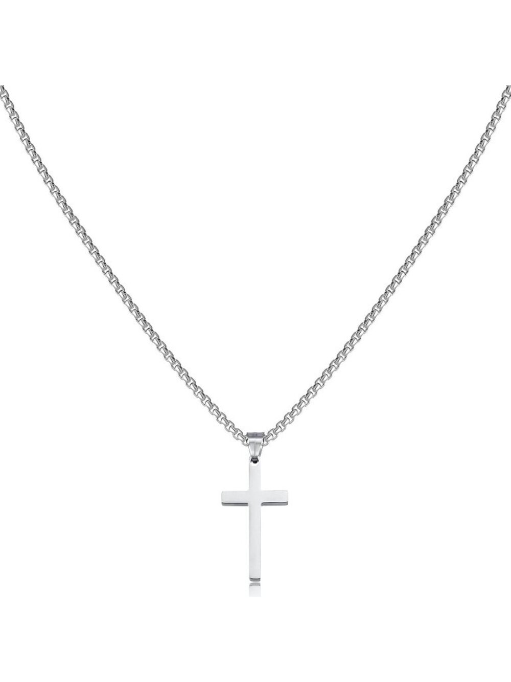 Men's Silver Stainless Steel Plain Cross Pendant Necklace Faithful Cross Pendant